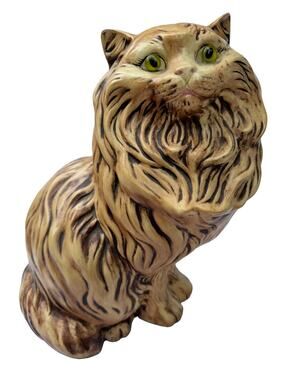 Ceramic Hearth Cat Brown Tabby Long Haired Persian Mid Century Modern Vintage